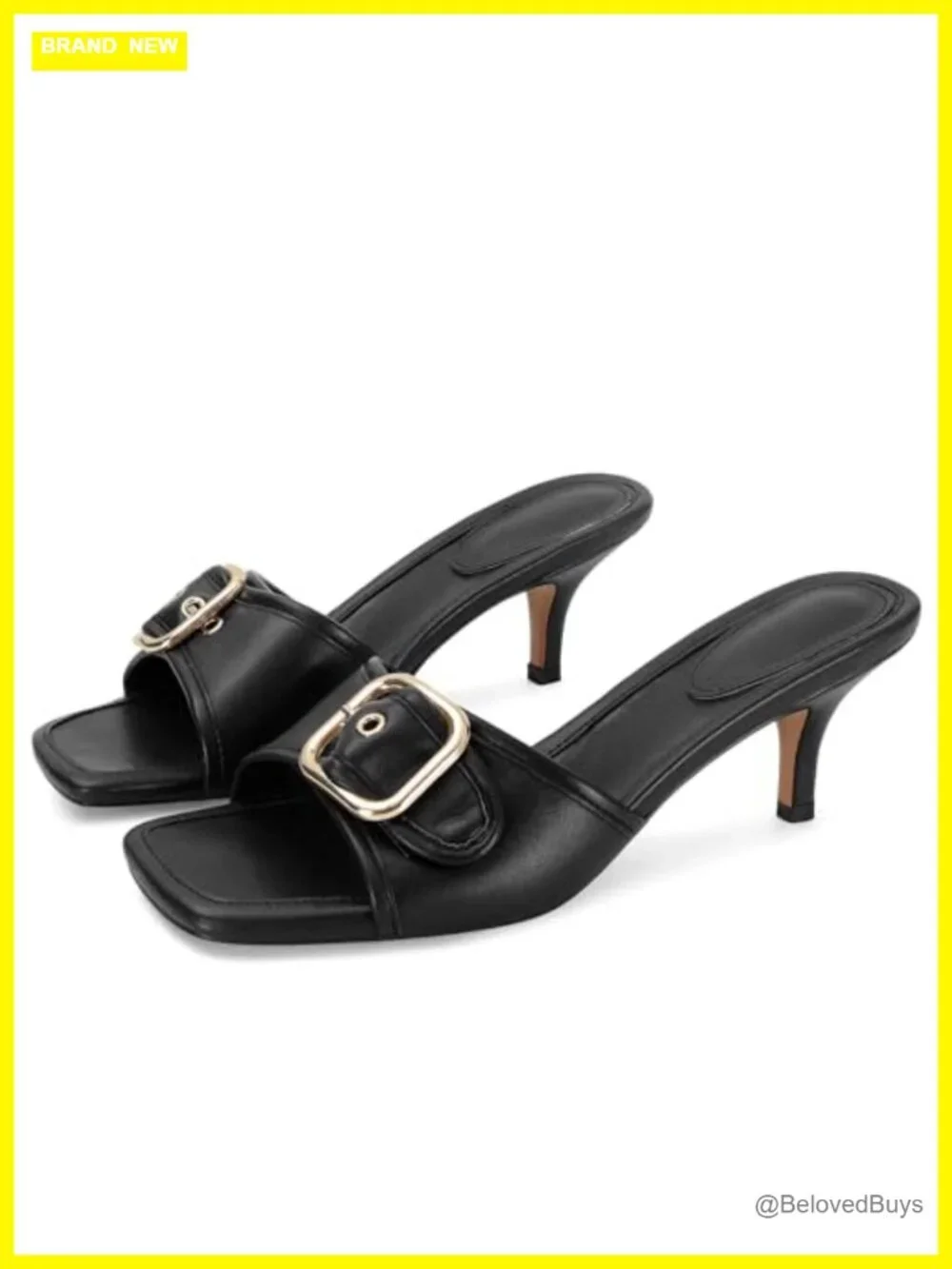 Kitten Heel Mule Sandals Square Open Toe Vegan Leather Women's Low Heel Slides